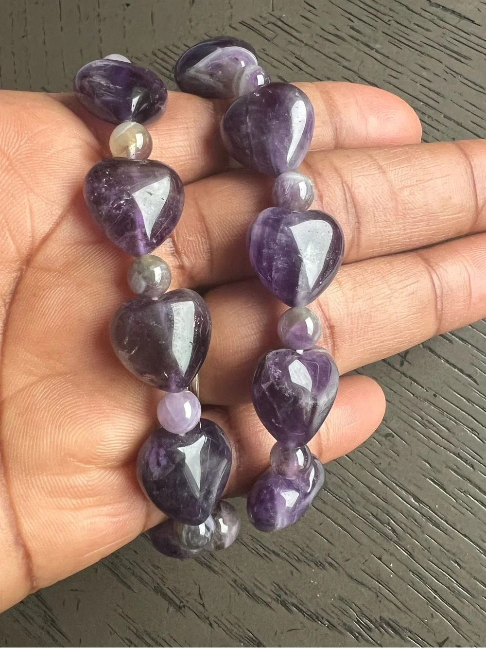 Dream amethyst heart bracelet 15mm SIZE 7.25’ ( ONE )
